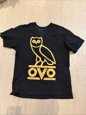 OVO Black Short Sleeve Tee with Gold Owl Logo